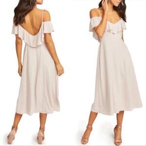 NWT SMYM Camilla Midi Ruffle Cold Shoulder Dress S Show Me The Ring Crisp Ruffle